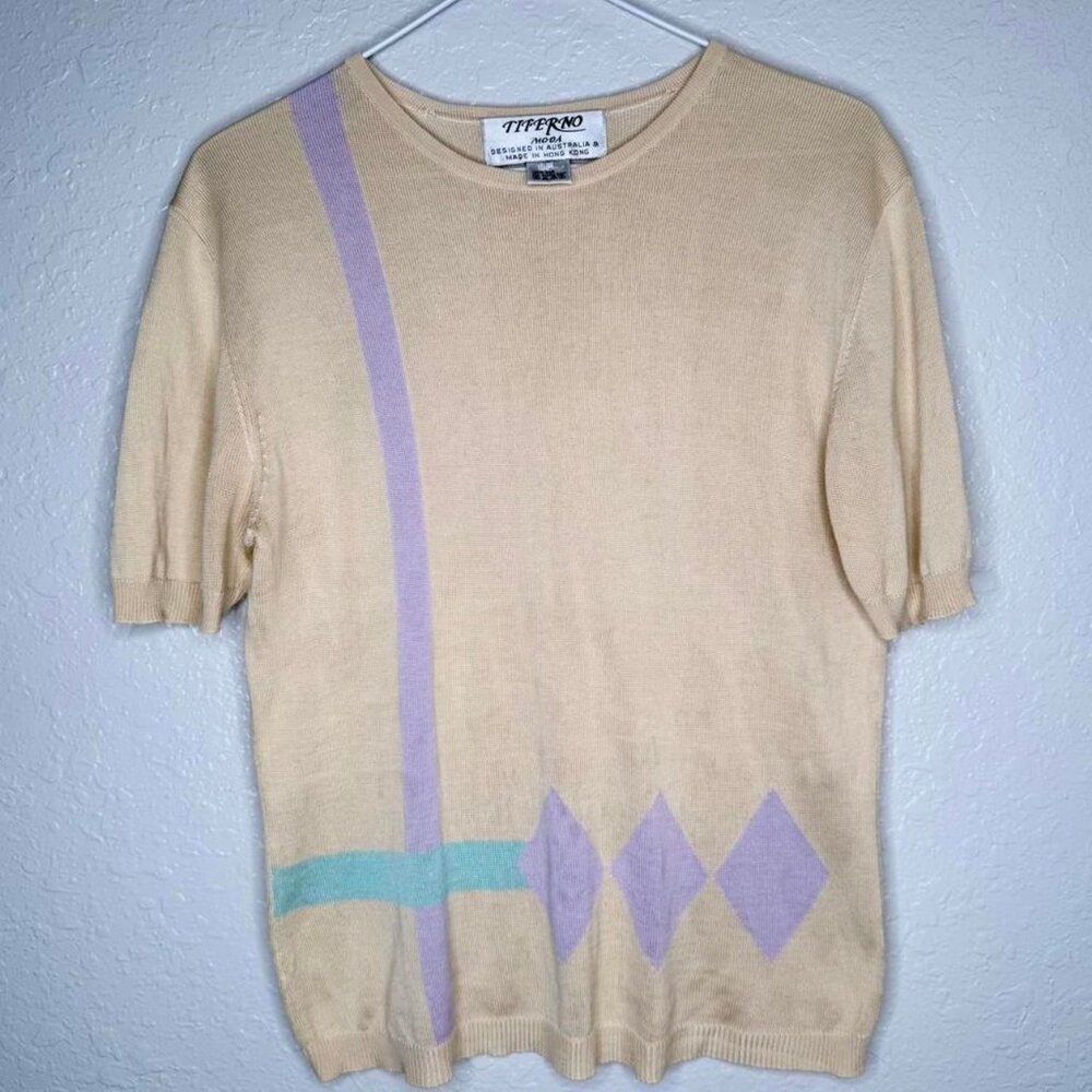 Tiferno Moda‎ - Australia 100% Silk Top Womens XL Minimalist Diamond Design